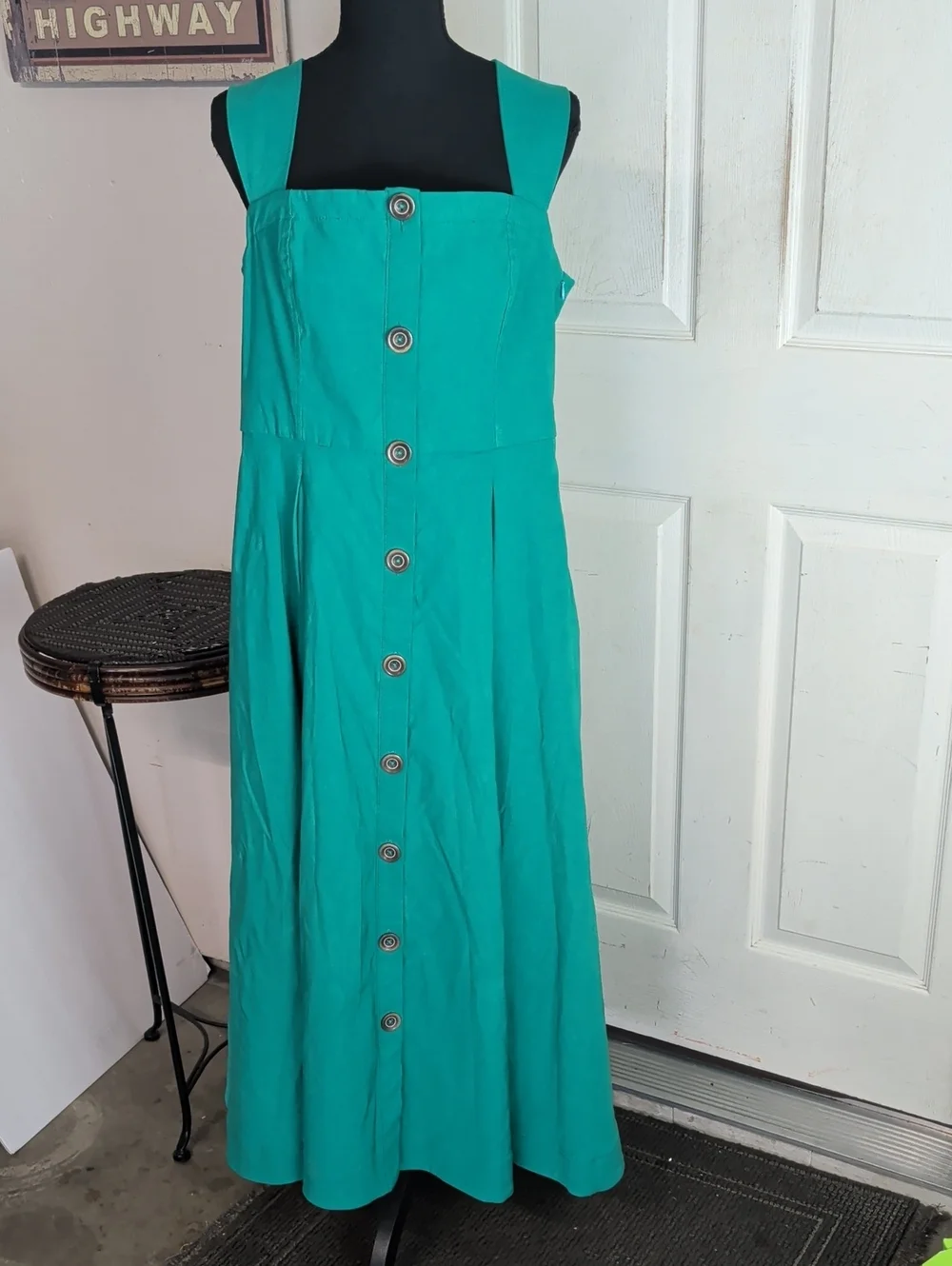 Anthropologie Maeve Green Midi Dress w/ Tortoiseshell Buttons& Pockets. Size 14